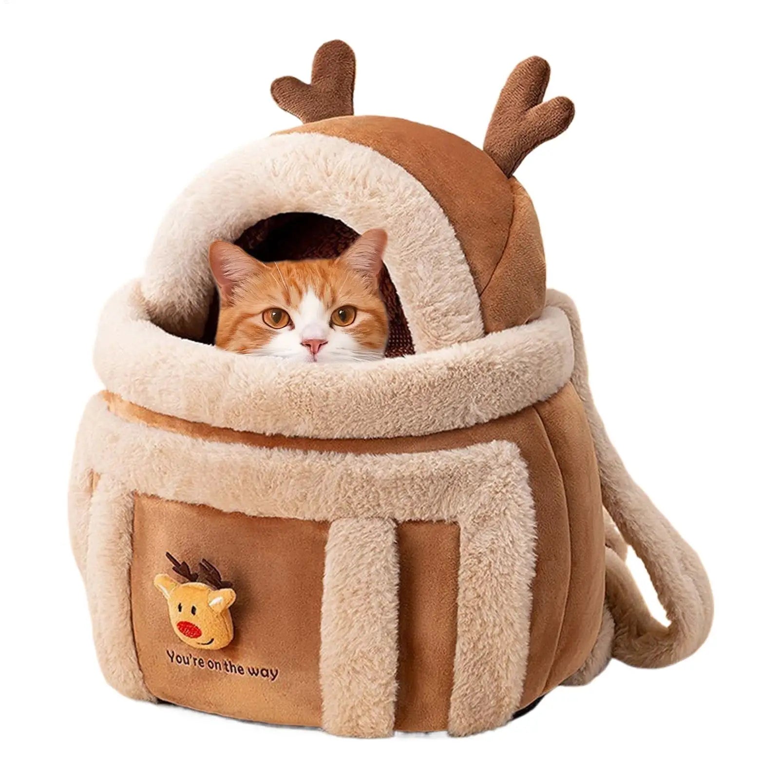 Cat Dog Bag Carrier Pet Plush Elk Shape Backpack Winter Puppy Outgoing Backpack for Small Dog Cats Outdoor Camping Indoor Winter Oasis Select