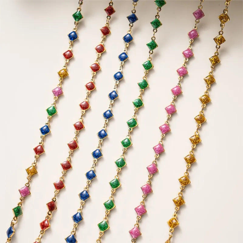 1meter Gold Plated Stainless Steel Colorful Enamel Heart Eye Chain for DIY Women Men Choker Bracelet Anklet Jewelry Making Oasis Select