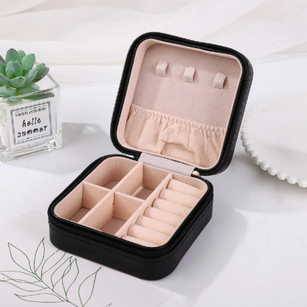 Portable Mini Jewelry Storage Box Travel Organizer Jewelry Case Leather Storage Earrings Necklace Ring Jewelry Organizer Display Oasis Select Black