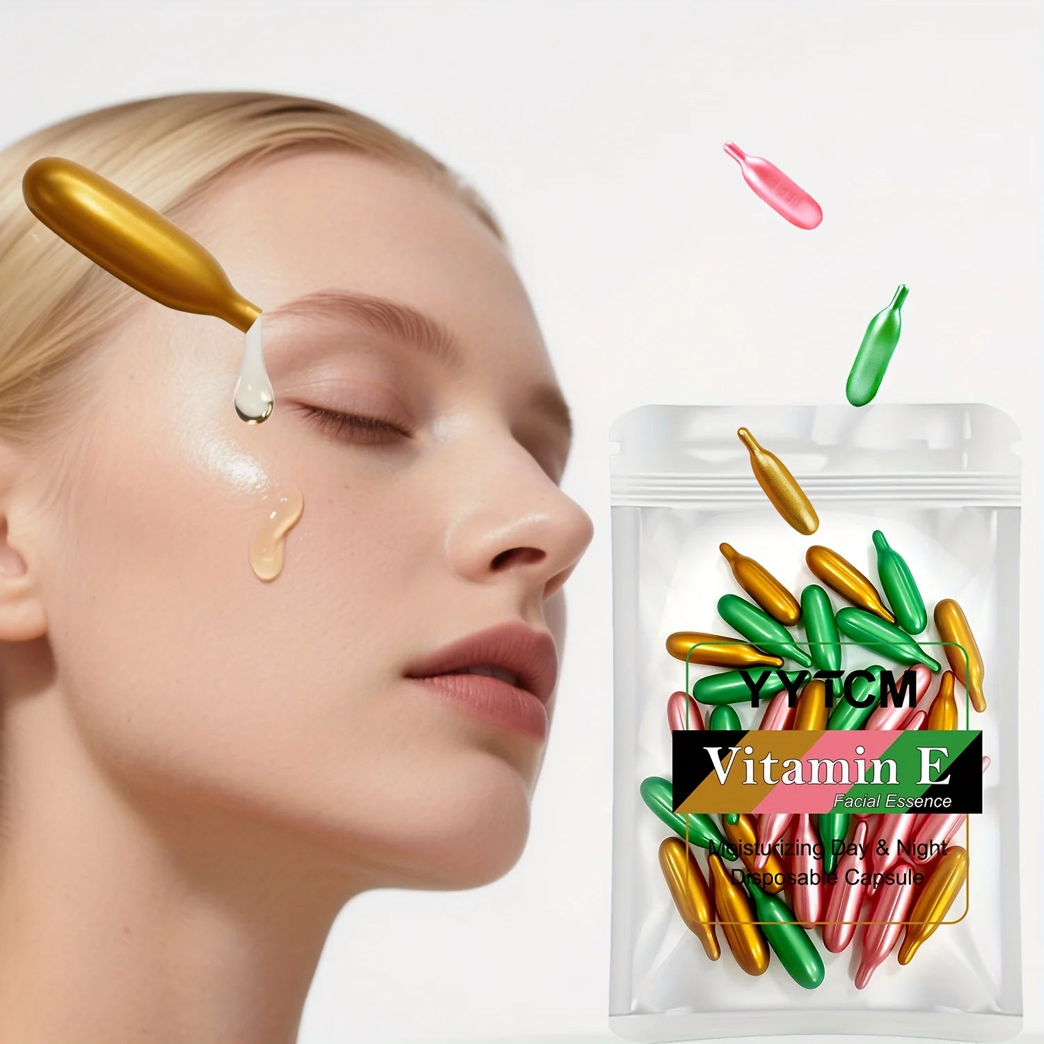Vitamin E Single-Use Facial Essence Capsules – 30ct Moisturizer Facial Essence Serum Oasis Select