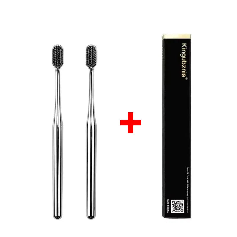 1/2/4pcs Luxury Soft Bristles Toothbrush Men Women Adult Tooth Brush Gold Silver Dental Brushes Elegance Toothbrushes Portable Oasis Select 2pcs Silver Black