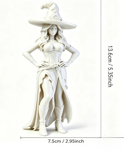 Fantasy Mini Witch Figurine 3D Printed Witch Statue Magical Ornament Halloween Tabletop Decor Witchcraft Home Desktop Decor Gift Oasis Select Witch White