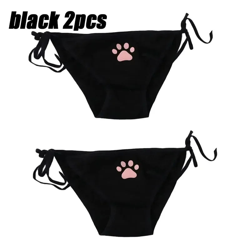 1-6PCS Sexy Bandage Lolita Panties Low Waist Lingerie Cute Claw Women's Briefs Low Waist Animation Underwear Oasis Select black 2pcs One Size As shown