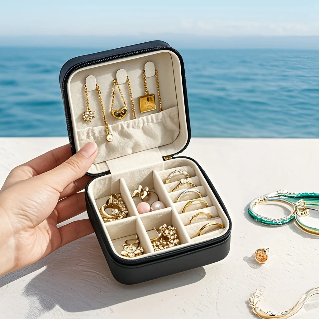 2pcs Portable Mini Jewelry Storage Box Travel Organizer Earrings Necklace Storage Case for Women Ring PU Leather Display Case Oasis Select 2pcs
