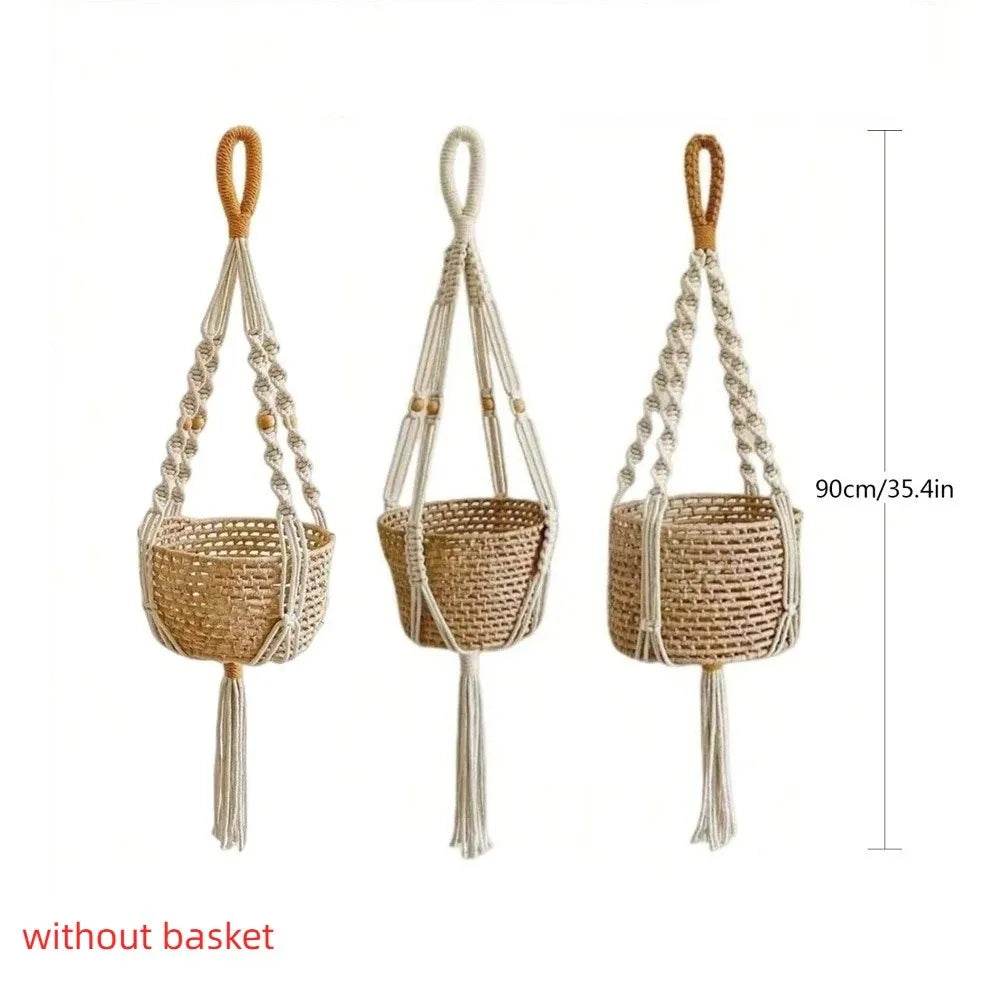 with Handmade Tassels Macrame Plant Hanger Net Cotton Rope Wall Hanging Hanging Planter Basket Knotted Lifting Rope Oasis Select