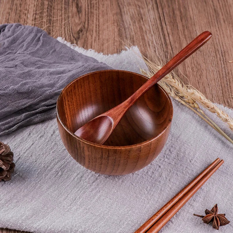 Japanese Style Acacia Wooden Bowl for Children's Dining Anti DropBowl Exclusive Wooden Bowl Retro Home Tableware Set Salad Bowl Oasis Select
