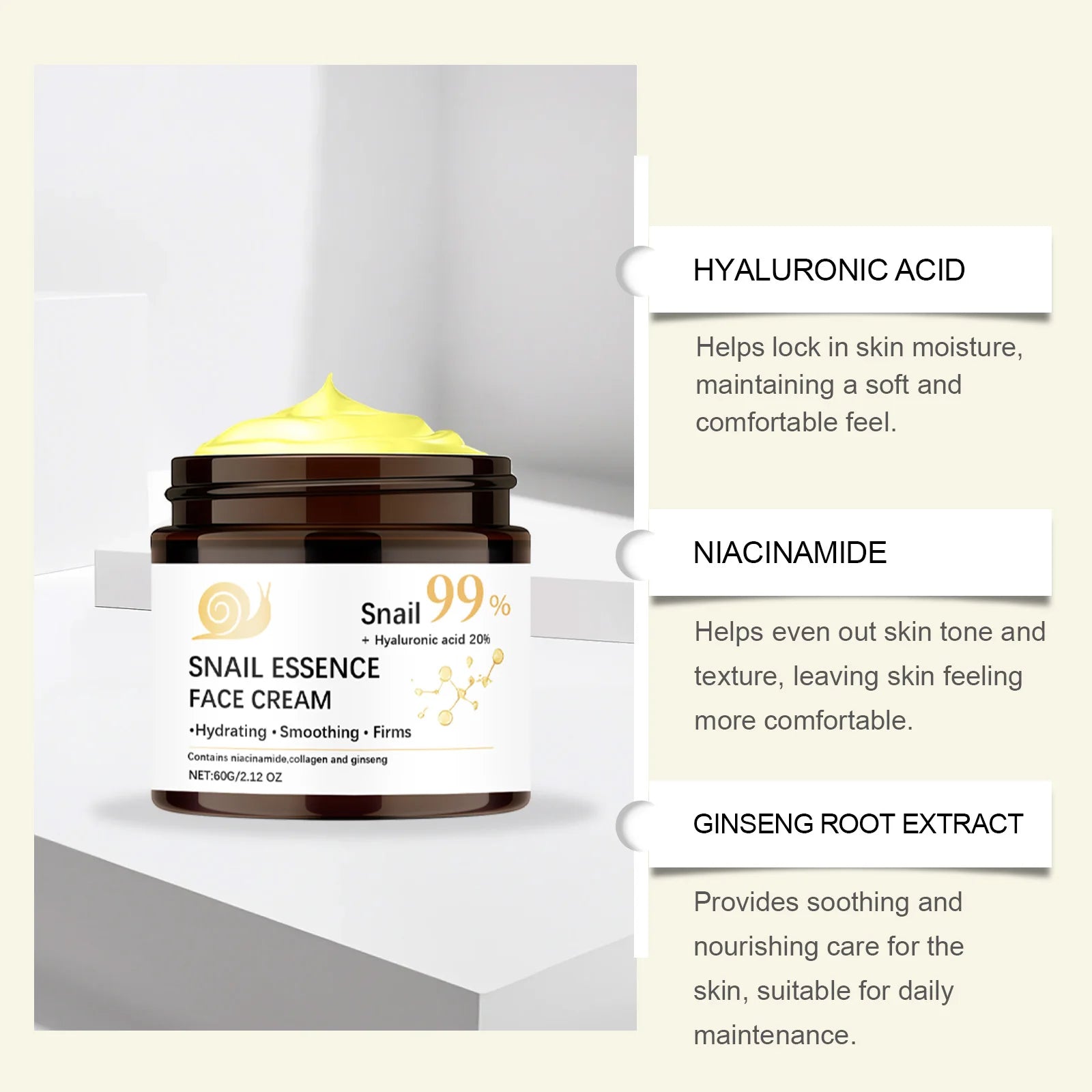 Hoygi Snail Mucin Face Cream – Anti-Aging & Brightening 60g Snail Mucin Face Cream Oasis Select