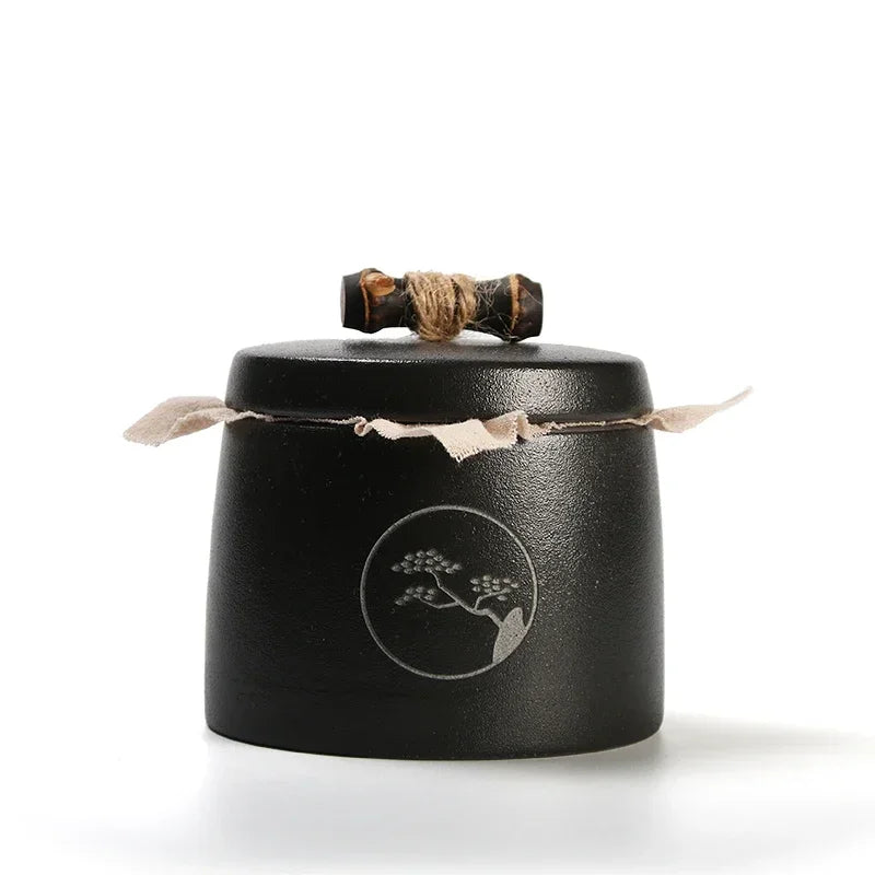 Ceramic Moisture-proof Sealed Tank Tea Caddy Organizer Home Storage Tank retro black ceramic moisture-proof sealed jar Tea Can Oasis Select JAR06