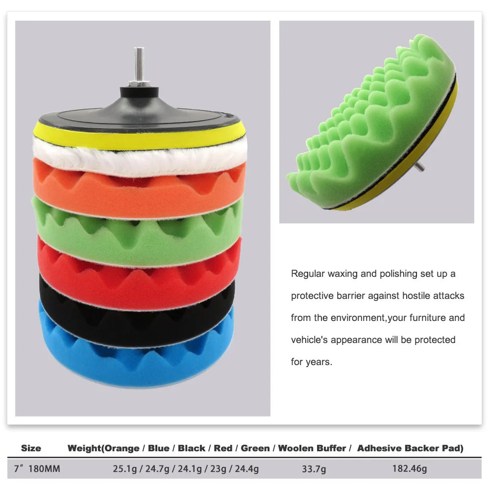 8Pcs Buffing Pad Set Thread 3/5/7inch Auto Car Repair Polishing pad Kit for Car Polisher+Drill Adaptor Power Tools accessories Oasis Select
