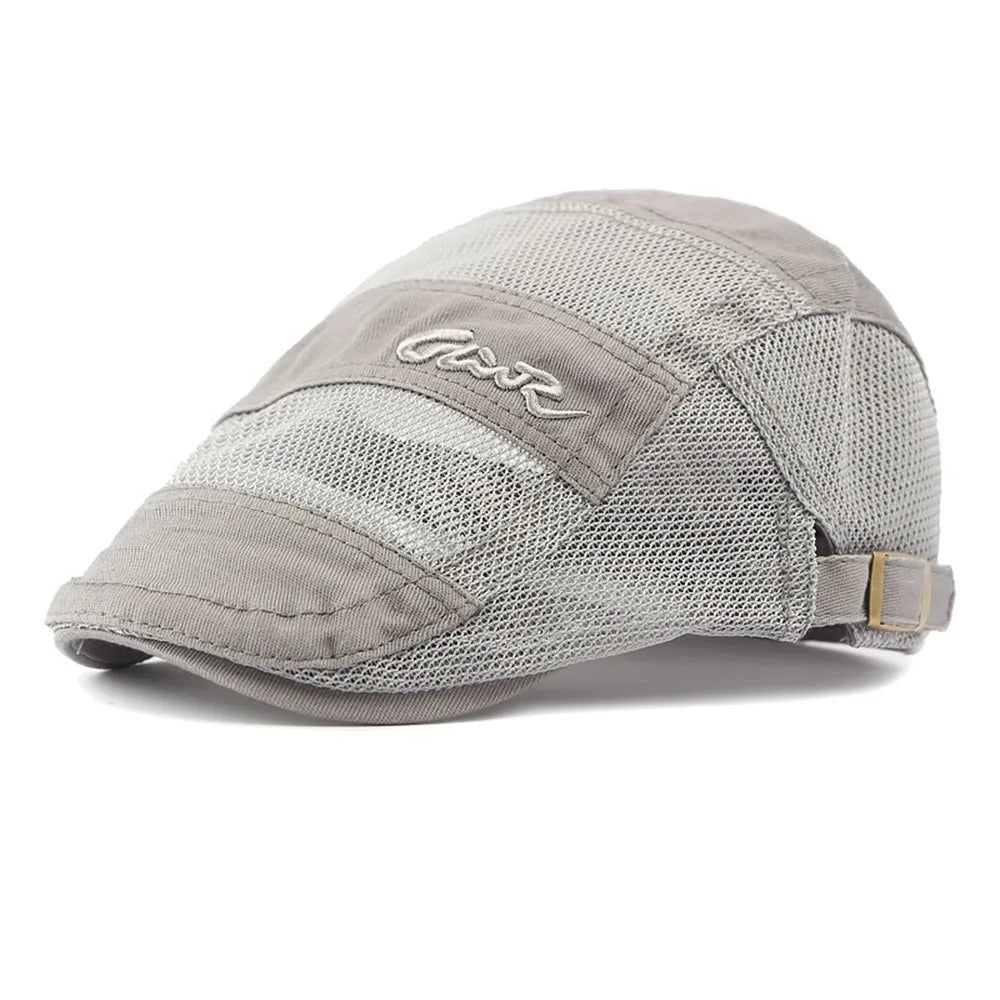 New Vintage Mesh Beret Breathable Casual Visor Hat Cotton Letter Print Sun Hat Outdoor Sun Protection Oasis Select Grey