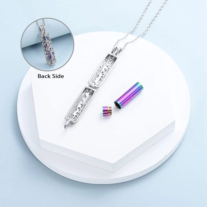 Cylinder Cremation Jewelry Tree of Life Urn Ashes Necklace for Women Men Vial Cremation Ash Pendant Memorial Jewelry Oasis Select