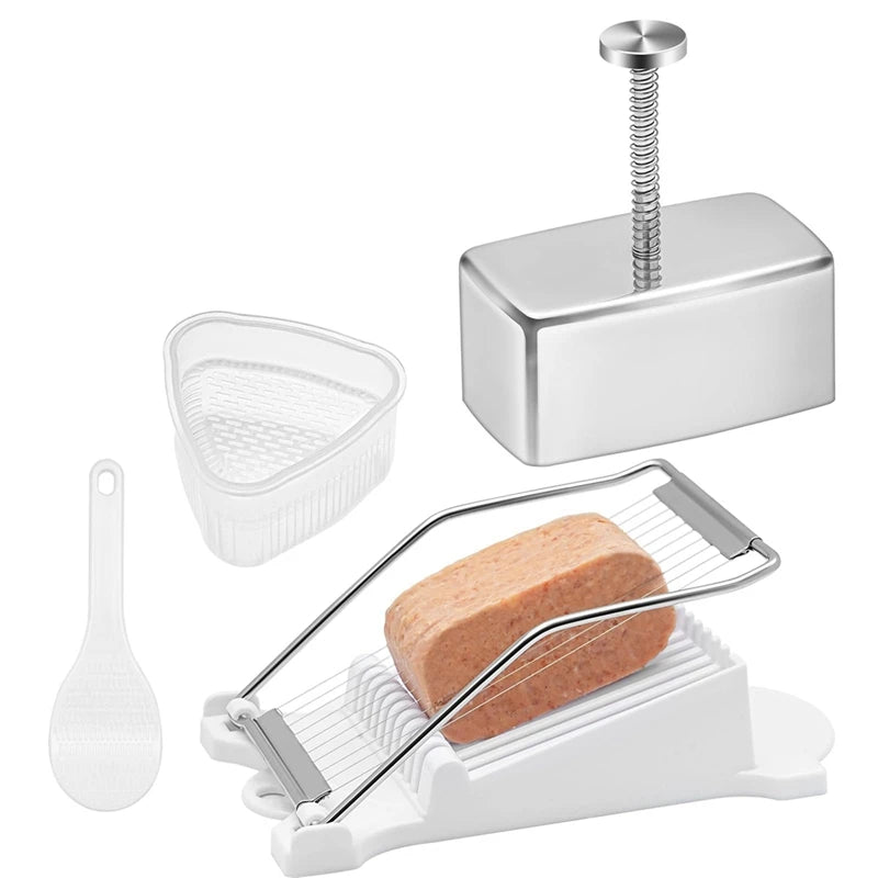 Onigiri Mold Set Stainless Steel Musubi Mold With Slicer And Triangle Rice Ball Mold And Rice Spoon Musubi Press Mold Oasis Select White