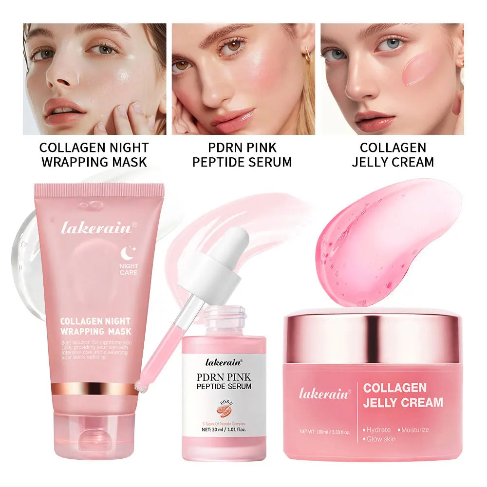 Collagen Jelly Cream & Peel-Off Mask & Salmon Collagen Essence Set Wrapping Firming Moisturizing Soothing Face Skincare Combo Oasis Select SET