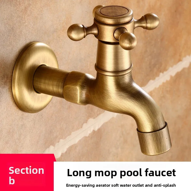 Vintage Solid Brass Single Handle Faucet for Washing Machine Wall Mounted Water Tap Oasis Select E