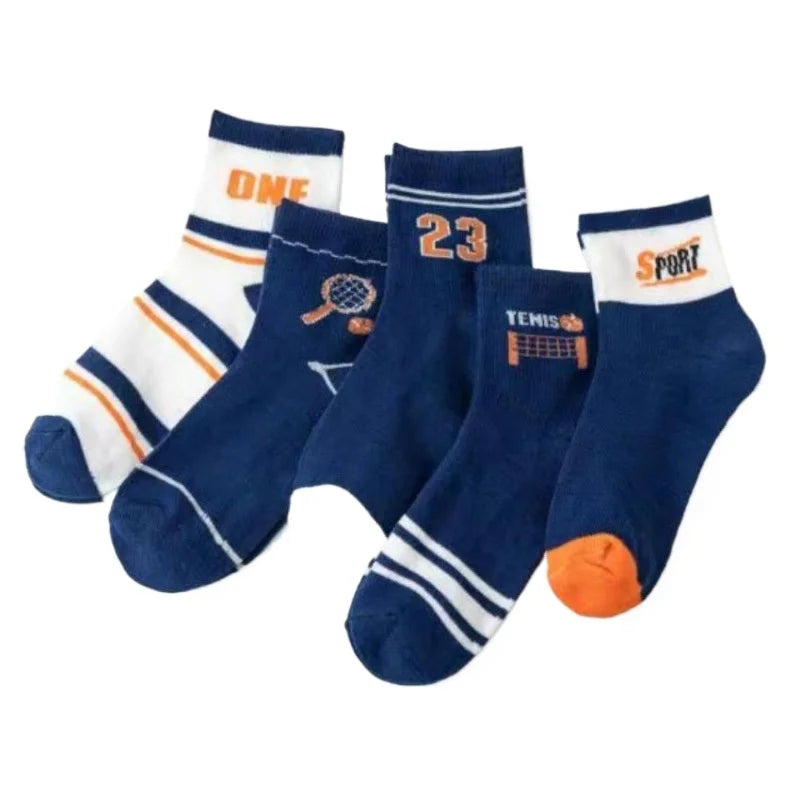 Kids Sports Crew Socks Knee Socks Breathable Tennis & Number Print Cotton Socks for Boys Athletic & Daily Wear Oasis Select 5 pairs foot length 20-23cm