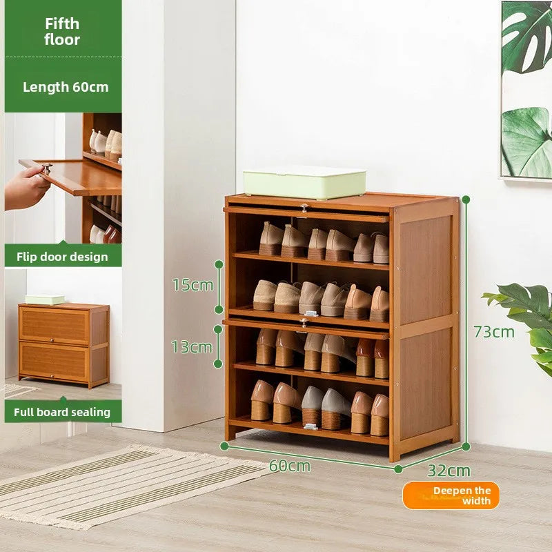 Shoe cabinet storage rack household modern door large capacity simple space saving ultra-thin solid wood Oasis Select Five floors 60 long