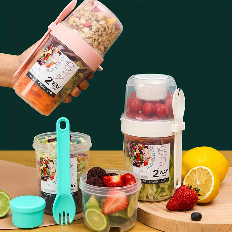 Portable Salad Cups Container Plastic with Lid and Fork Overnight cup Breakfast Oatmeal Cereal Nut Yogurt Cup School Lunch Box Oasis Select