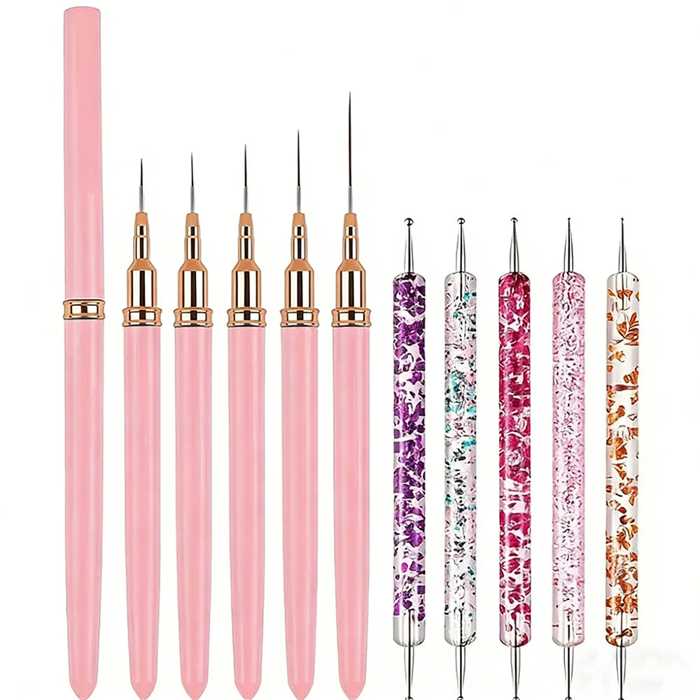 5-15pcs Nail Art Liner Brushes and Dotting Pen Set UV Gel Nail Brushes for French Nail Lines Decorations Professional Nail Tools Oasis Select 10pcs