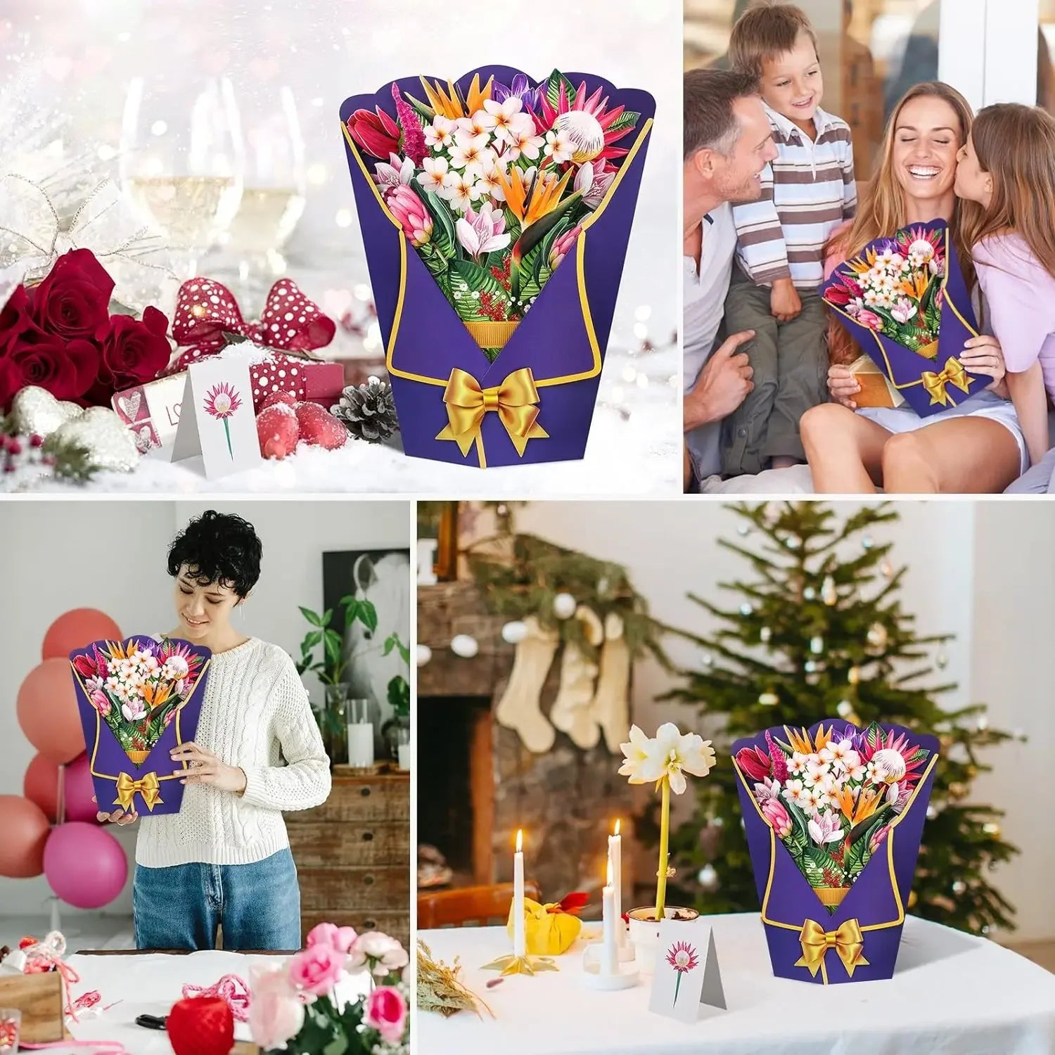 1/3/5/10PCS Paper Flower Bouquet Card 3D Pops-up Bouquet Forever Paper Hand Bouquet Valentine's Day Gift Mother's Day Cards Oasis Select