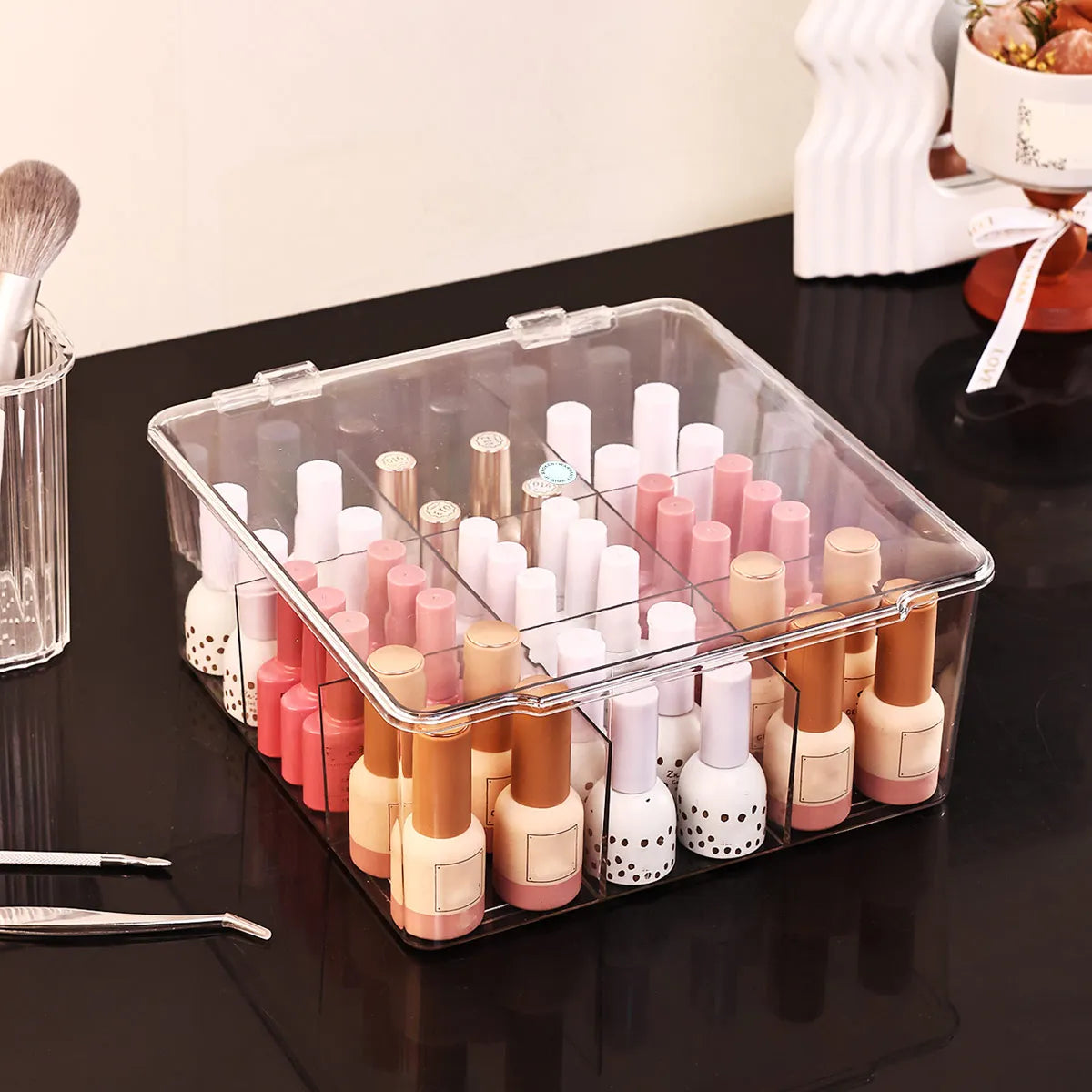 Transparent Nail Polish Storage Box-Flip Top Type, Suitable for Lipstick, Perfume, Essence, 9-Cell Large Capacity Jewelry Box Oasis Select