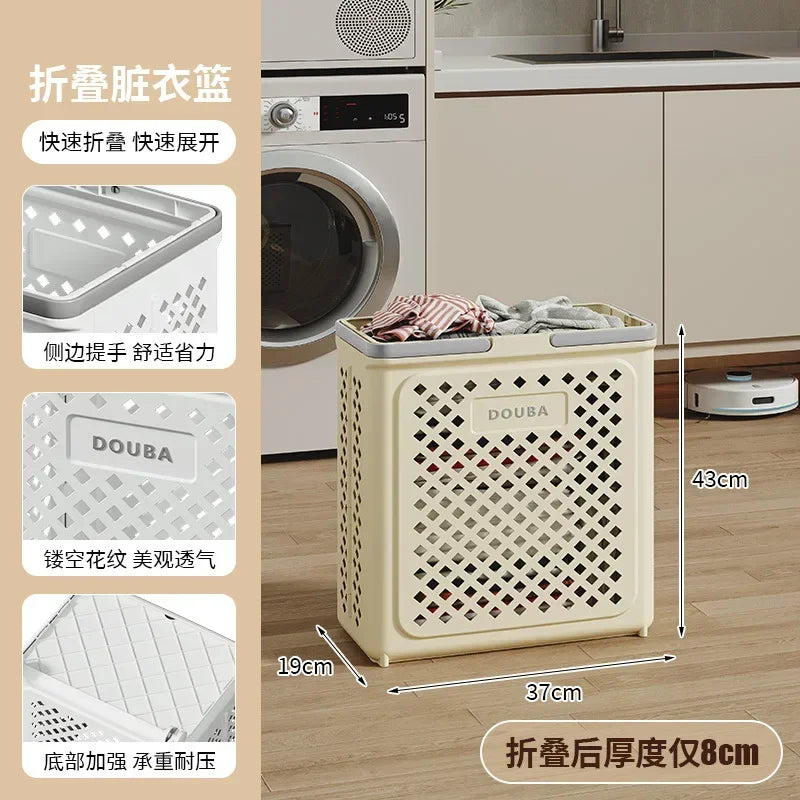 Multi-functional Toilet bathroom laundry basket folding dirty clothes storage basket with wheels removable laundry basket Oasis Select Small-Milk White-A
