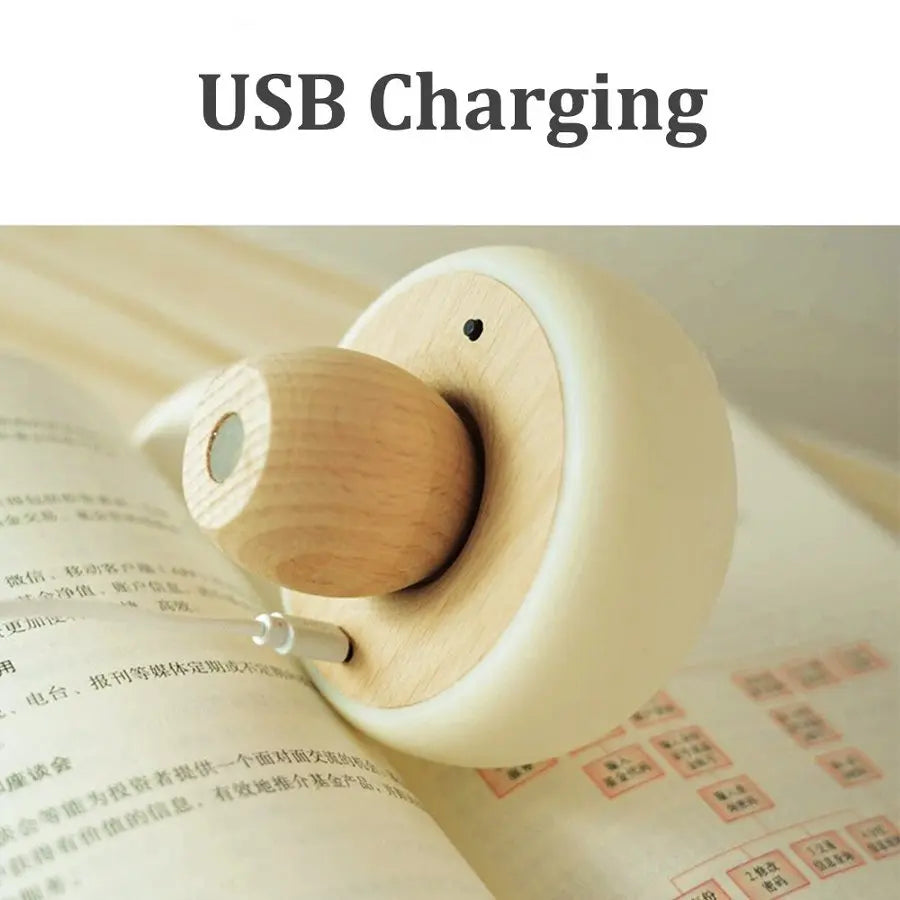 LED Mushroom Night Light | Dimmable Touch Lamp & Wood Base