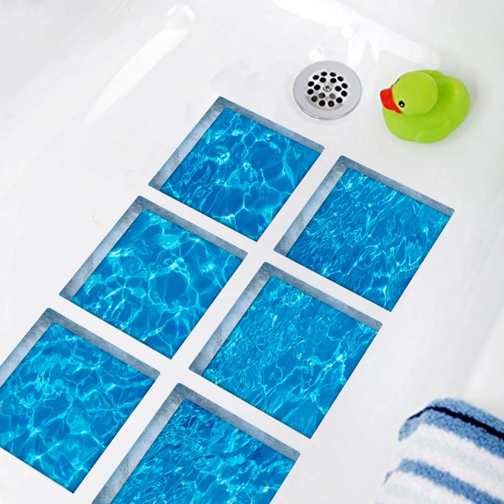 3D Bathtub Stickers Anti-Slip Bath Tub Decals Waterproof Wave Pattern Self-Adhesive Bath Tub Anti-Slip Film Stripe Bath Mat Oasis Select
