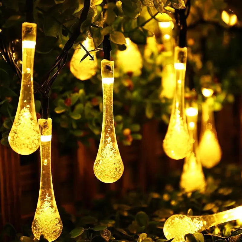 LED Solar Camping Outdoor Waterproof Colored Light String, Christmas Light String, Balcony Garden Courtyard Decorative Light Oasis Select Water droplets warm 12 meters 100 lights