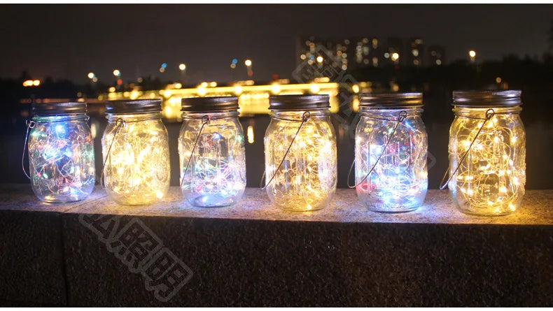 Solar Outdoor Lights Set: Garden Crack/Hanging Bottle Lights Xmas Mason Decor Oasis Select B 30 light 4colors