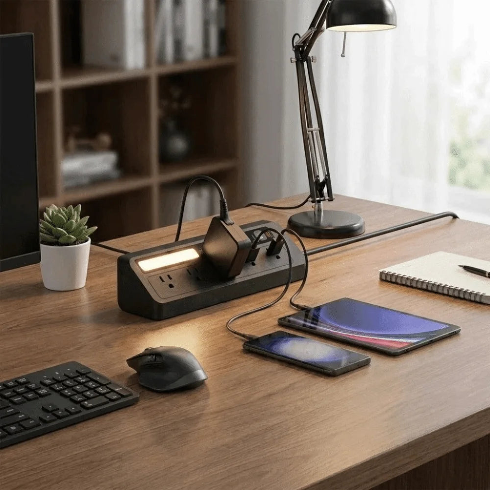Touch Activated Desktop Charging Strip 3 Color 2AC 2USB Multi Outlet Power Socket Flame-Retardant Shell Lightweight Oasis Select