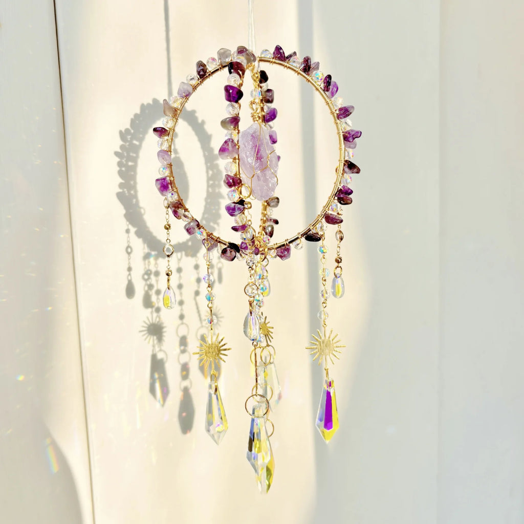 Natural Gravel Sun Catcher Raw Stone Winding Spherical Crafts Rainbow Hanging Gift Powder Crystal Wind Chimes Oasis Select I