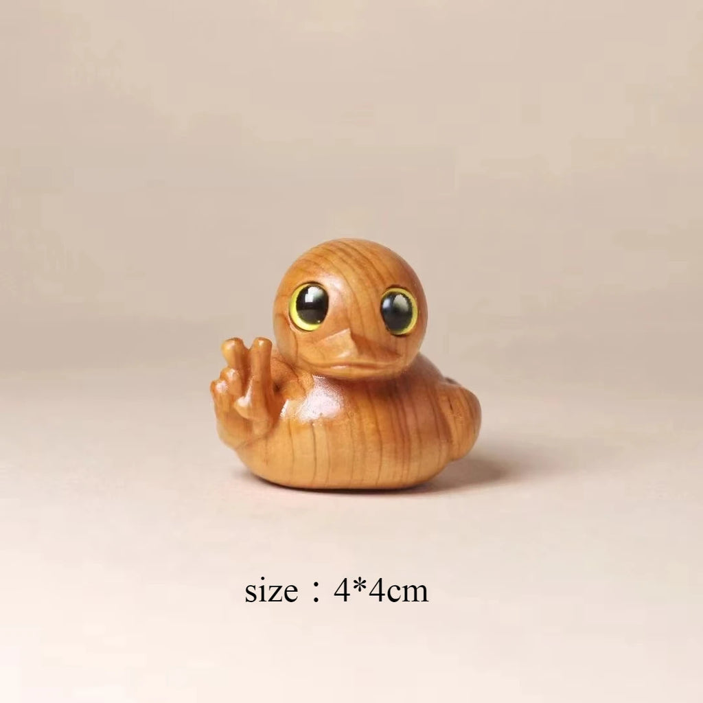 Fun Finger Duck Handmade Wooden Statue Mini Duck Statue Home Office Desk Garden Decoration Yellow Duck Oasis Select yeah-4x4cm