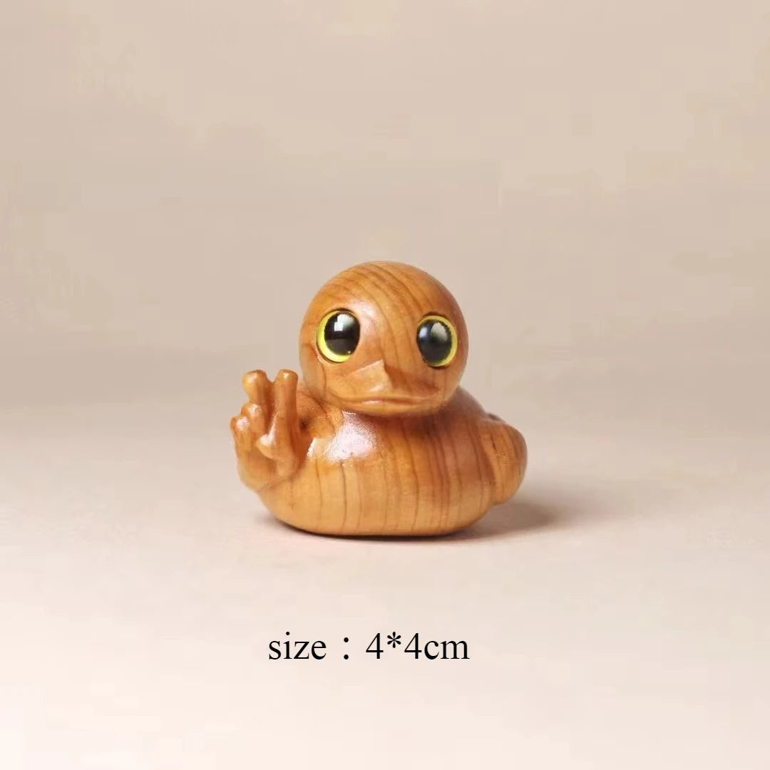 Fun Finger Duck Handmade Wooden Statue Mini Duck Statue Home Office Desk Garden Decoration Yellow Duck Oasis Select yeah-4x4cm