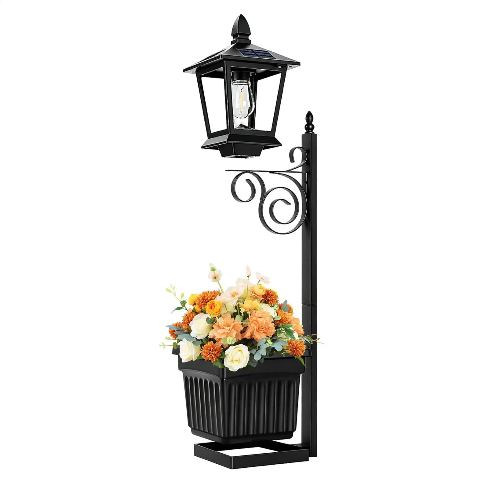 Solar Light Post with Planter 2-in-1 Flower Pot with Solar Lantern Decorative Lights Planter for Garden Patio Porch Backyard Oasis Select