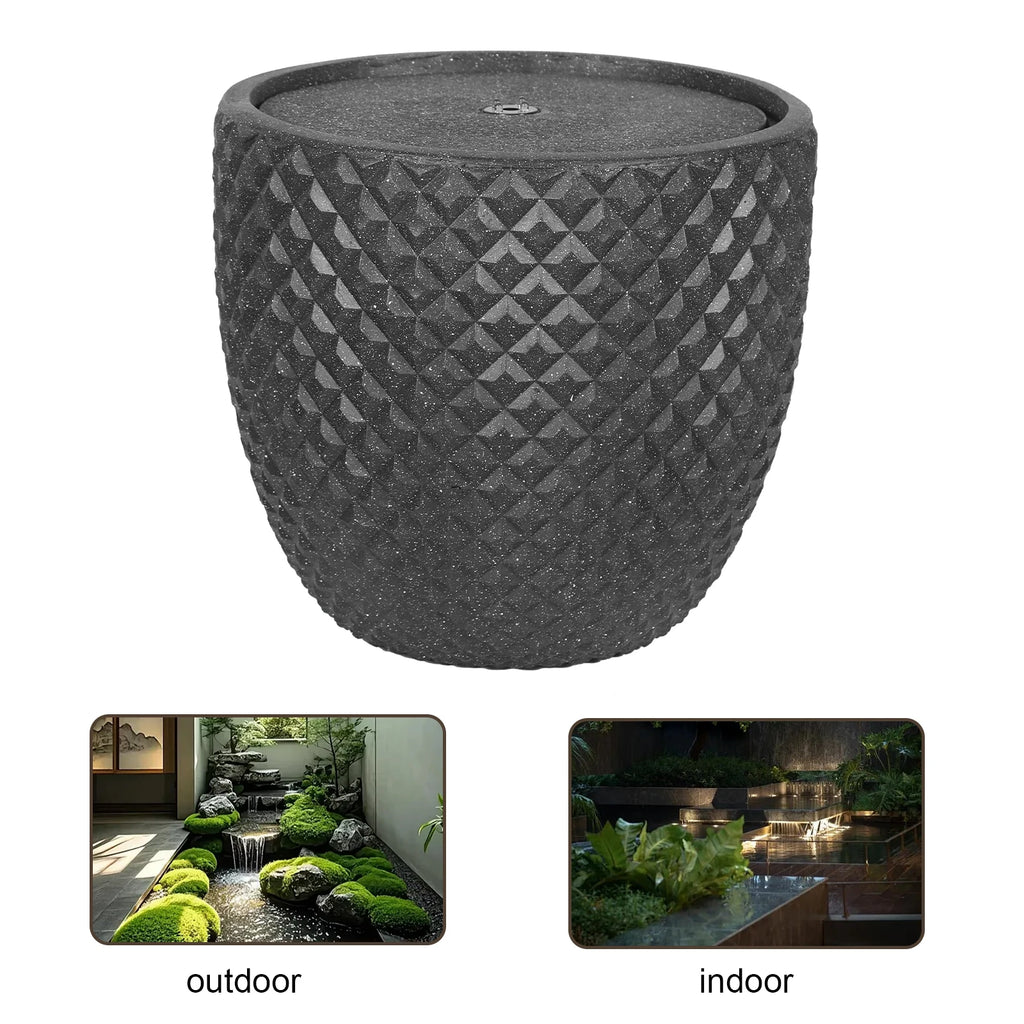 Freestanding Fountain with LED Light Waterfall Fountains Round Stone Patio Fountain Modern for Garden Patio Yard Deck Oasis Select