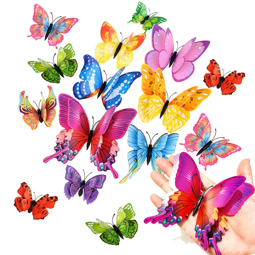 New 12/24pcs 3D Butterfly Wall Stickers Home Christmas Wedding Decoration Photography Props Magnetic Refrigerator Magnets Oasis Select