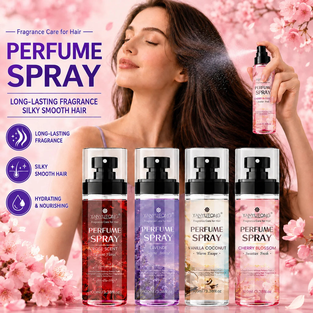 Four scented spray options for hair care, featuring long-lasting fragrance, moisturizing and nourishing properties, and a silky, Oasis Select