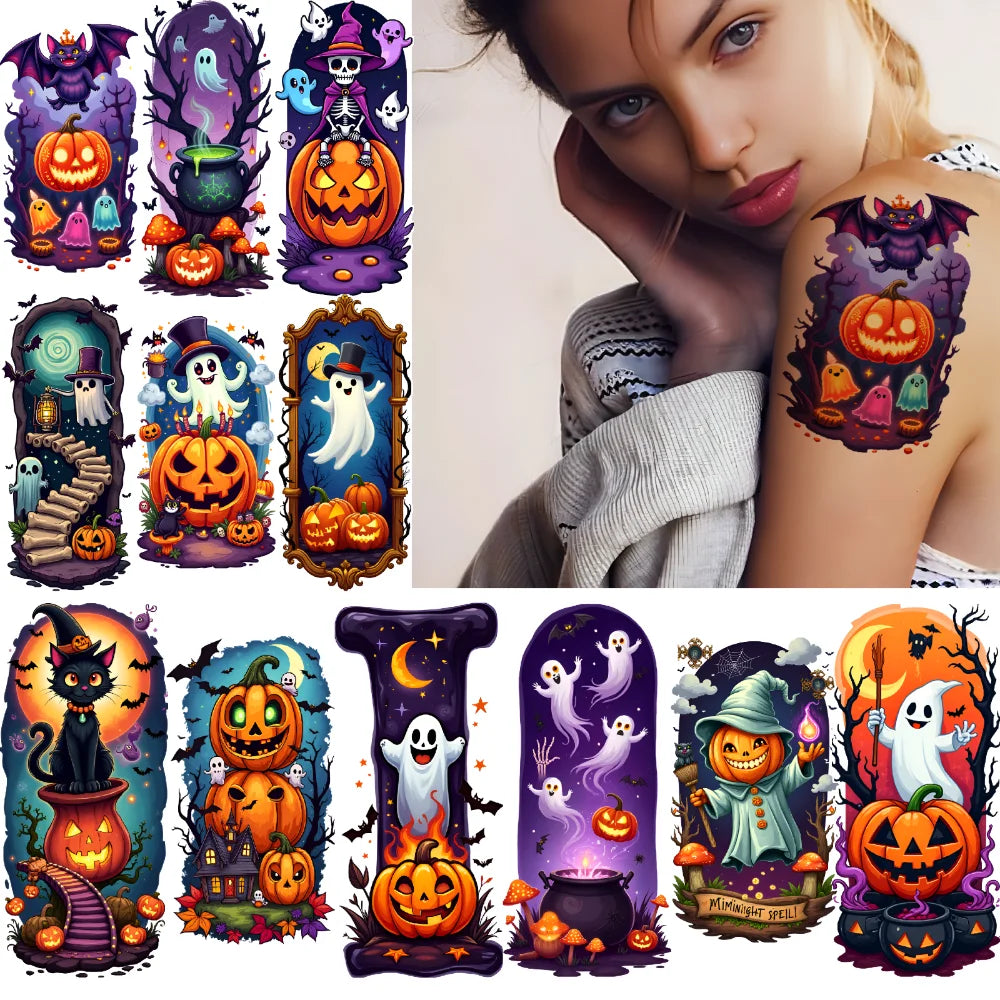 12-Pack Halloween Temporary Tattoo Stickers – Waterproof 3D