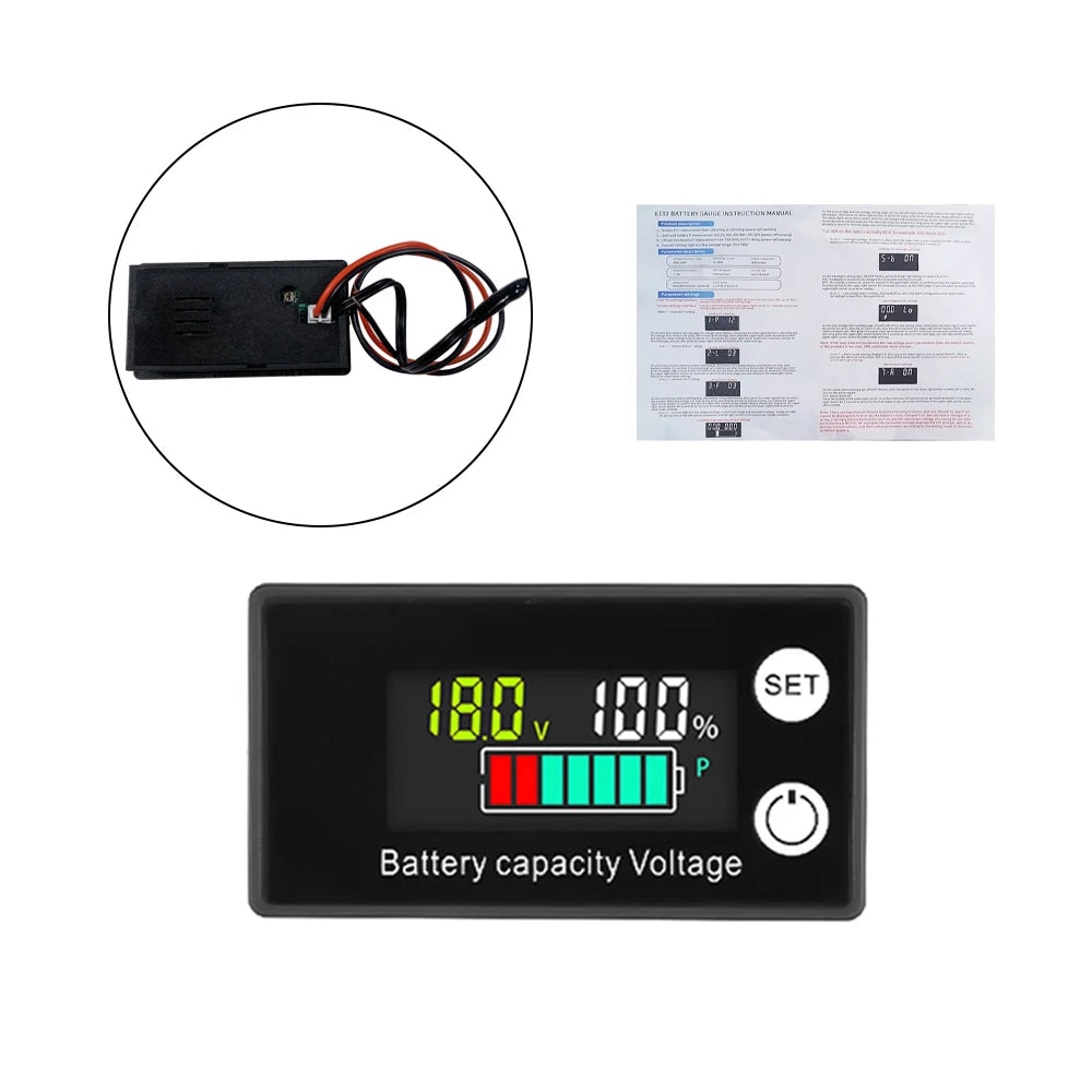 DC8V-100V Battery Capacity Indicator LCD Screen Car Battery Charge Level Indicator Lithium Battery Capacity Meter Voltage Tester Oasis Select Multi-Color High-End