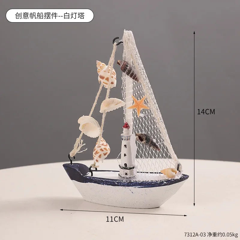 Wooden Sailboat Ornaments,shell,boat Rudder,anchor,lighthouse,seabird Decoration Boat,Home Room Children's Room Decoration Gift Oasis Select style-03-A