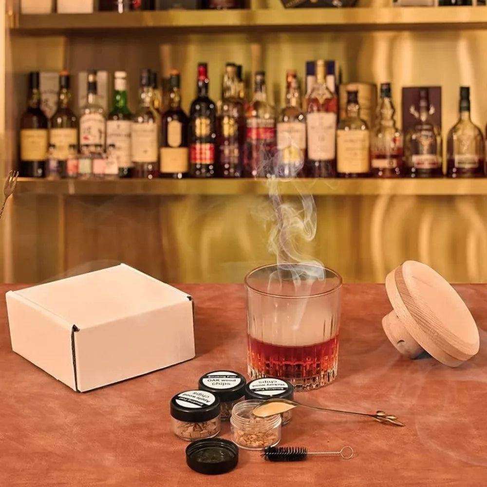 Bar Cocktail Smoker Kit Whiskey Wooden Smoked Wood Hood Smoker For Drinks Kitchen Bar Accessories Tools Smoker Strainer Oasis Select