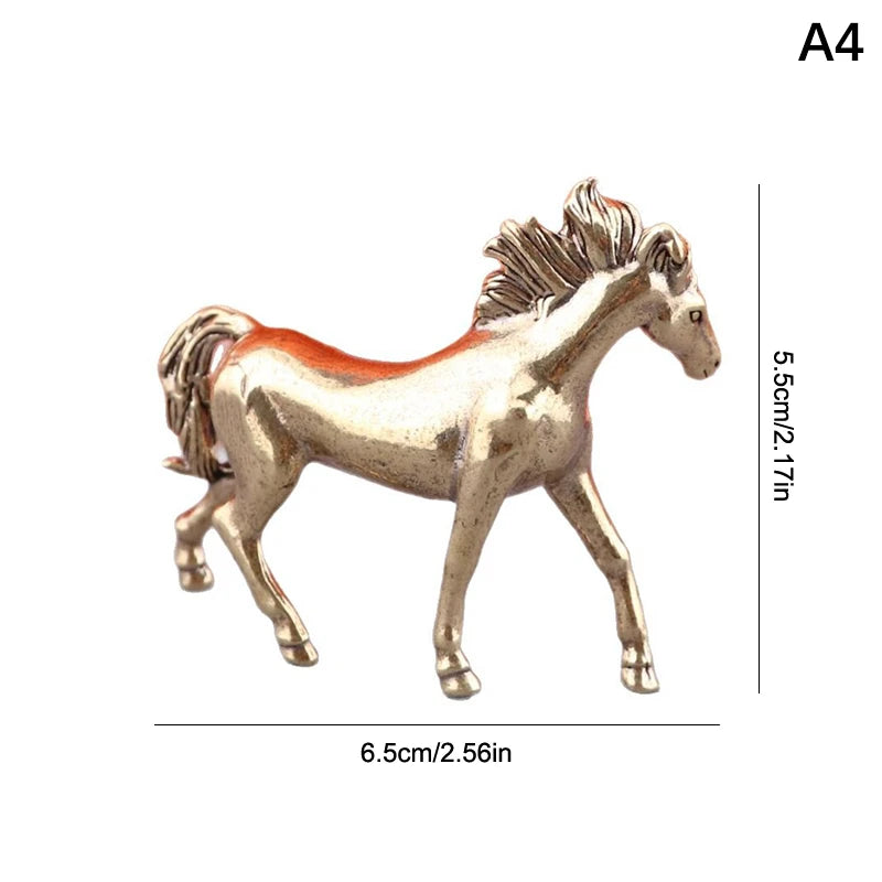 Brass Horse Figurines Chinese New Year Zodiac Horse Ornament Feng Shui Lucky Statue Home Office Desktop Decoration Crafts Oasis Select A4