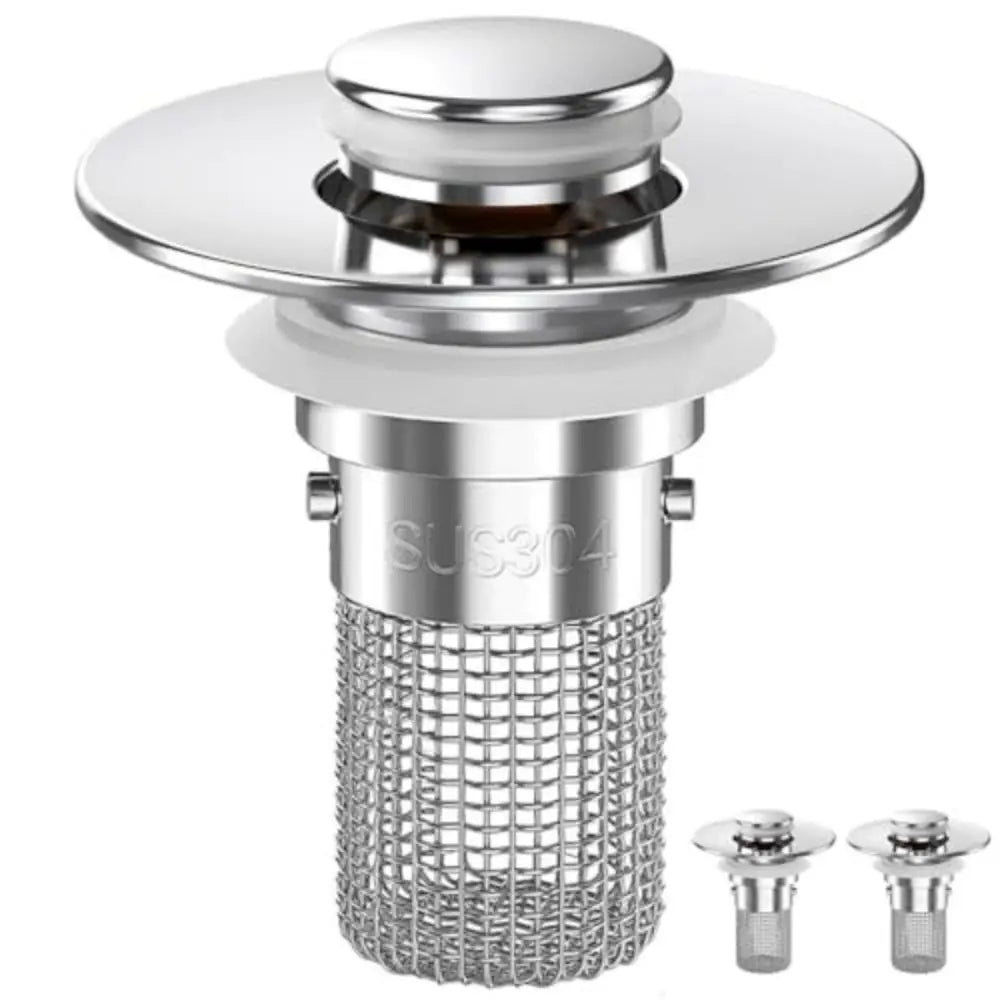 Stainless Steel Bathroom Sink Drain Strainer Removable Basket Bouncing Core Drain Stopper Odor Proof Universal Fit Hair Catcher Oasis Select
