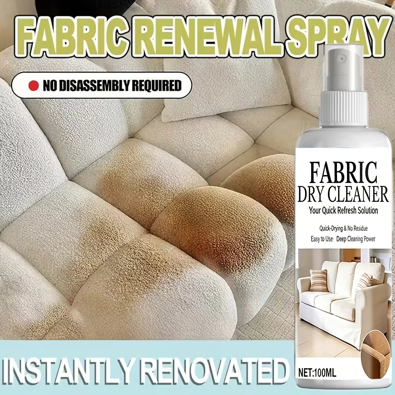 100ml Fabric Dry Cleaner Spray – Quick-Dry Stain Remover Fabric Stain Remover Oasis Select