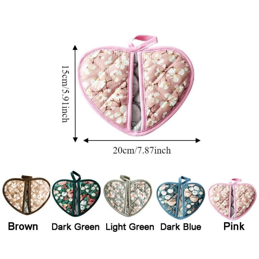 Heart-Shaped Cotton Oven Mitts | Non-Slip BBQ Gloves 1 Pair