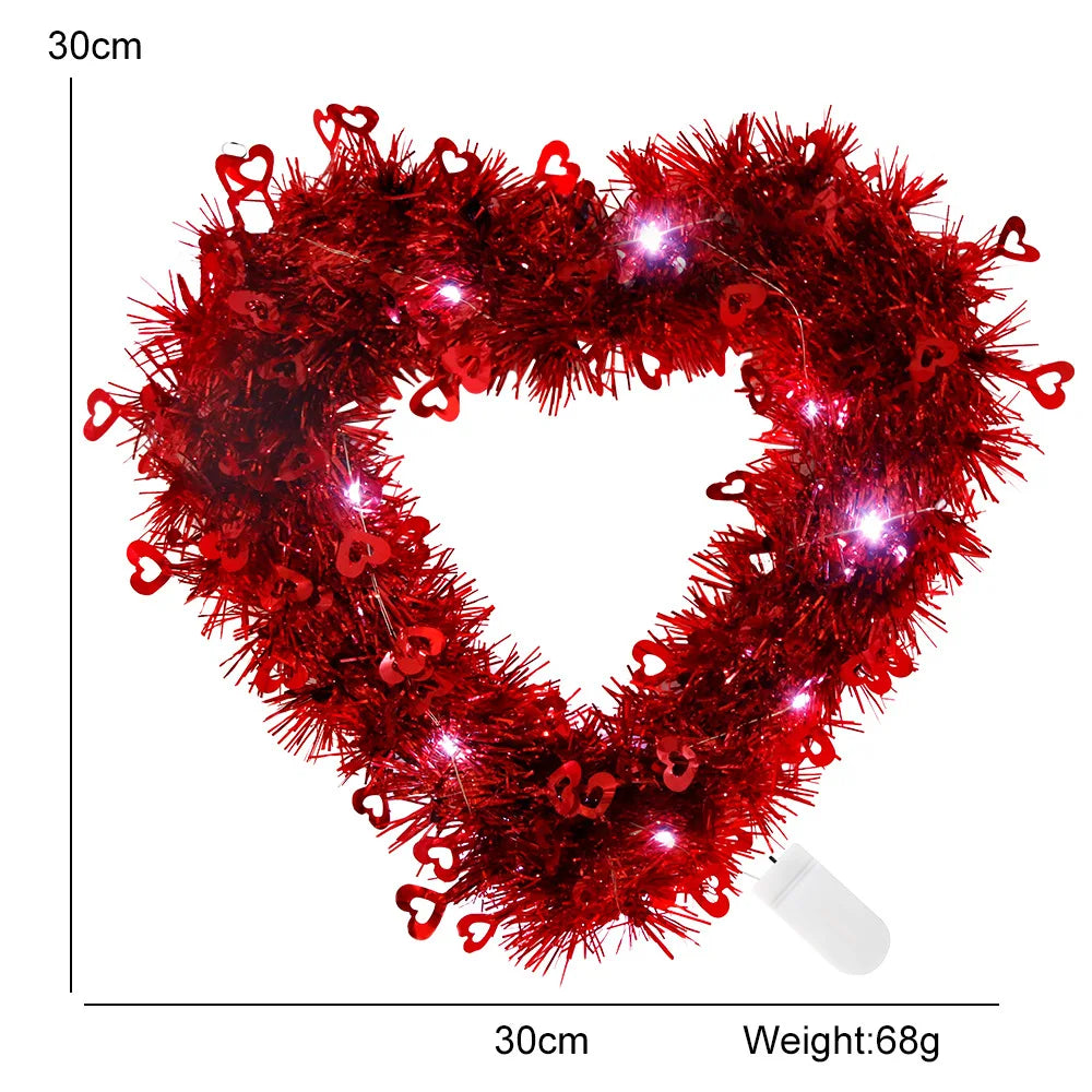 Romantic Luminous Heart Garland ValentineS Day Decoration Glowing Love Themed Fake Grass Garland Pendant for Home Wall Tabletop Oasis Select MULTI