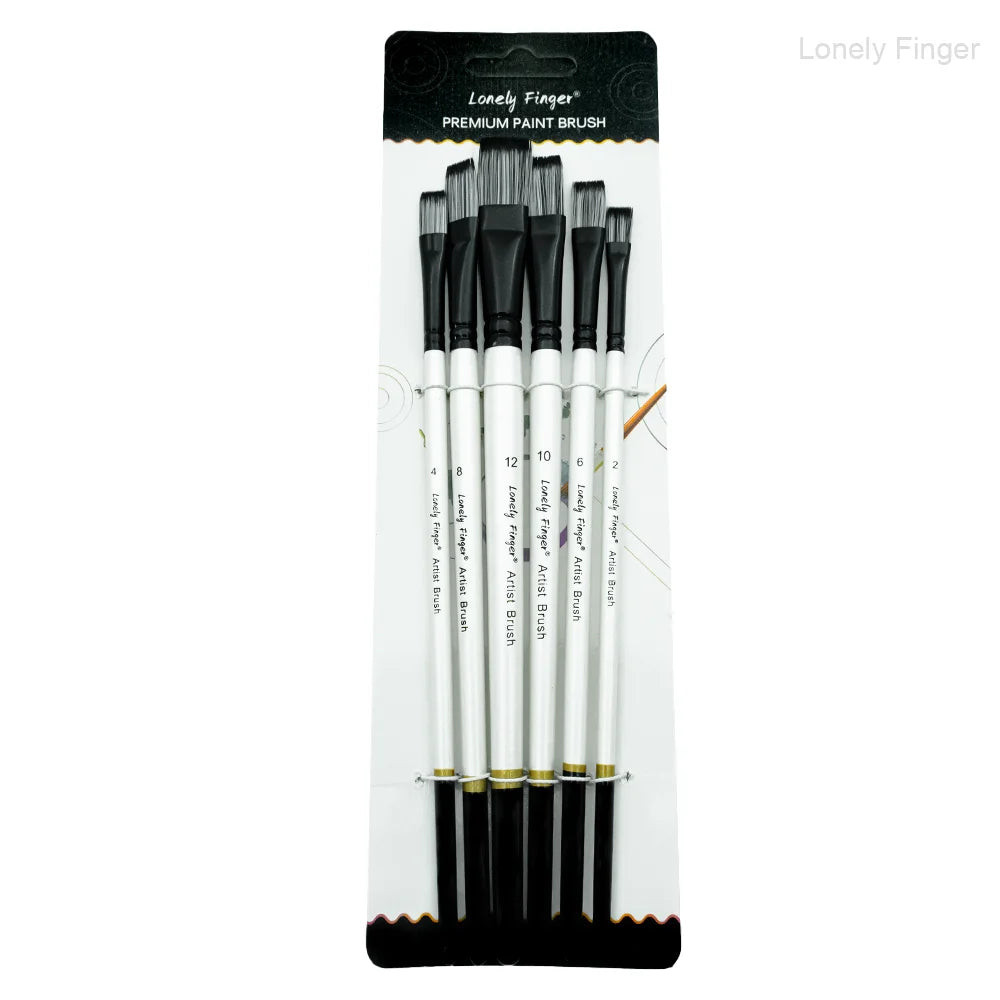6pcs Paint Brushes Set for Acrylic Painting,Watercolor,Oil，Inks，Gouache，Crafts, Brush Tip Flat，Round, Angle，Filbert,Paint Oasis Select 6Black White Flat