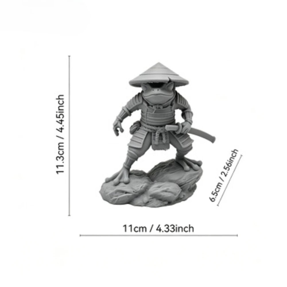 3D Samurai Frog Statue with Retro Bamboo Hat Armor Japanese Warrior Frog Desktop Figurine Study Tea Table Entryway Decorative Oasis Select Light Grey