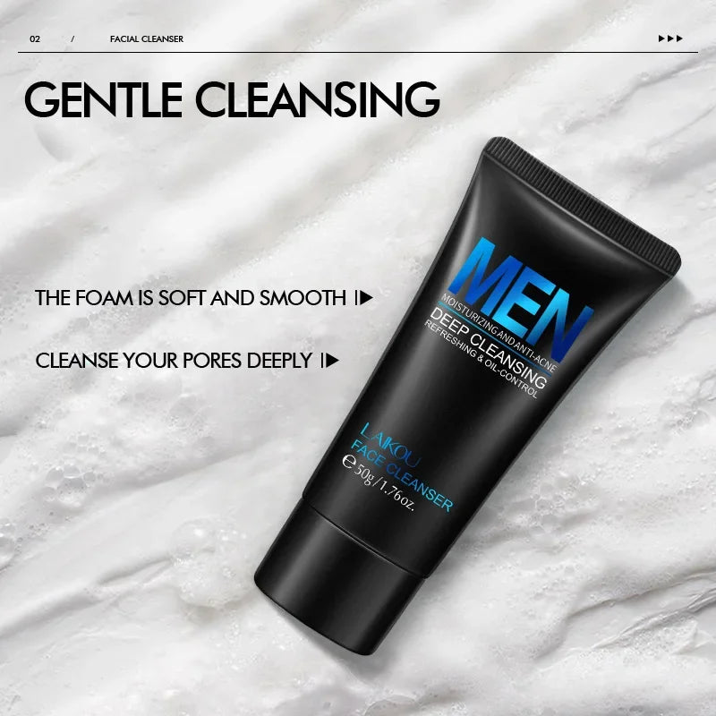 LAIKOU Men Face Cleanser 50g Oil Control Refreshing Deep Cleansing Moisturizing Gentle Facial Wash for Men Oily Skin Care Oasis Select