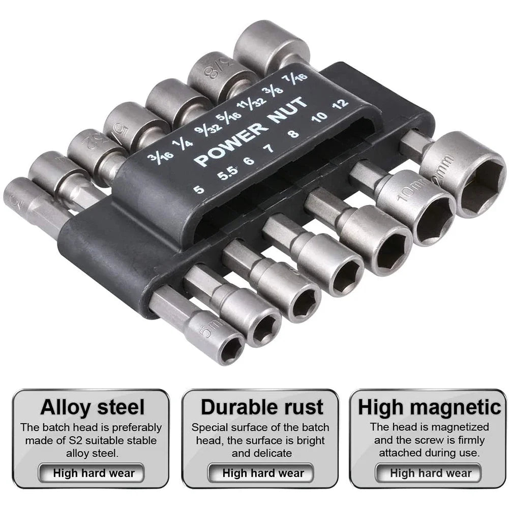 SLADE 9/14pc Hex Nut Driver Socket Bit Set 5mm–13mm CRV Nut Driver Socket Set Oasis Select
